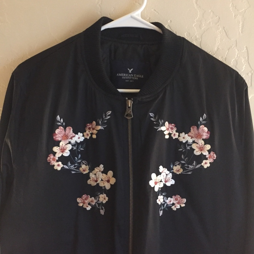 American Eagle Embroidered Floral Bomber Jacket